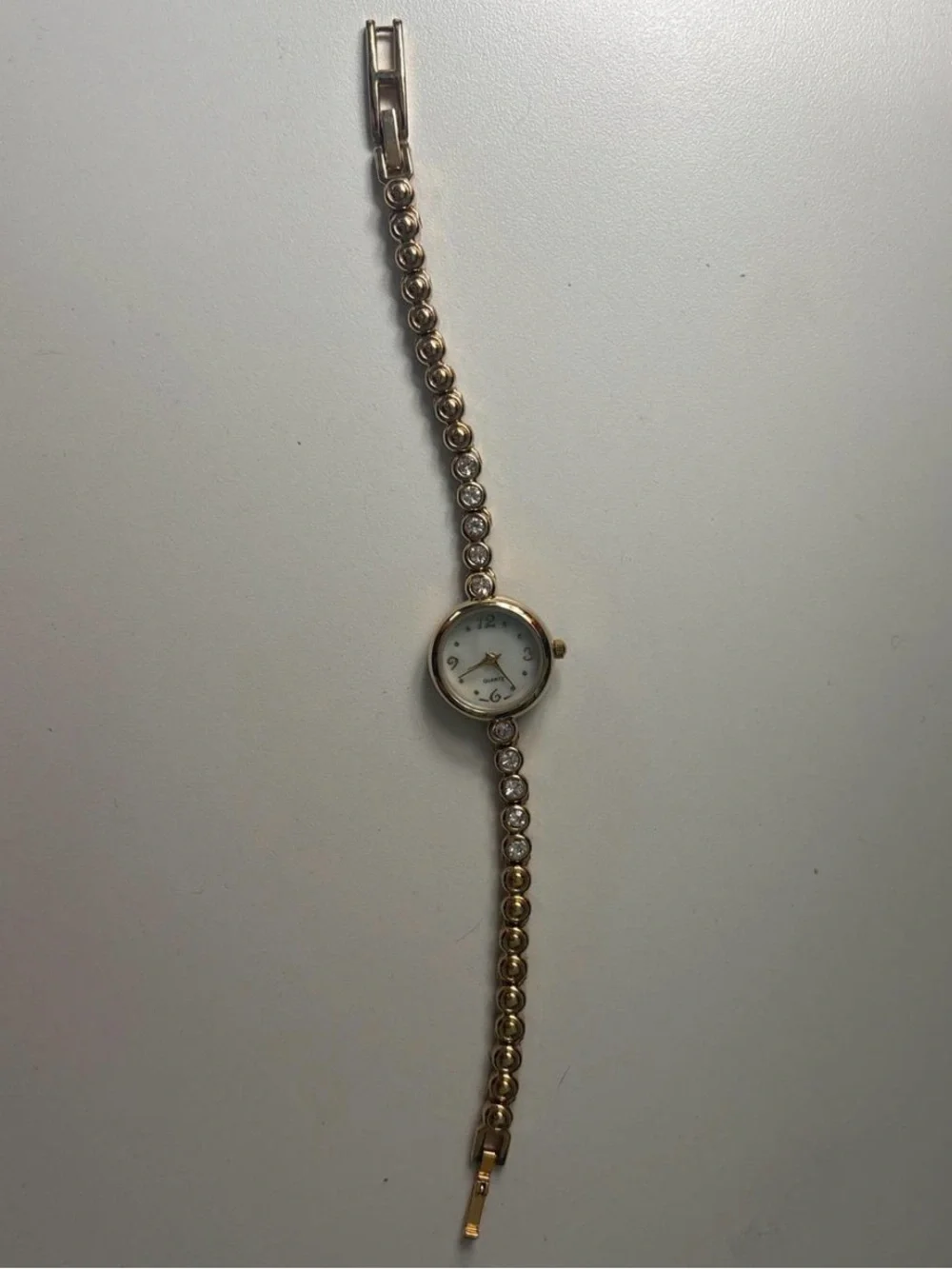 Gold Bracelet Watch with Crystal Detailed Band